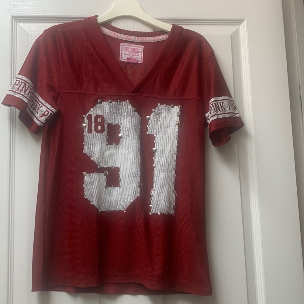Pink Victoria’s Secret Burgundy Studded Jersey Tee
